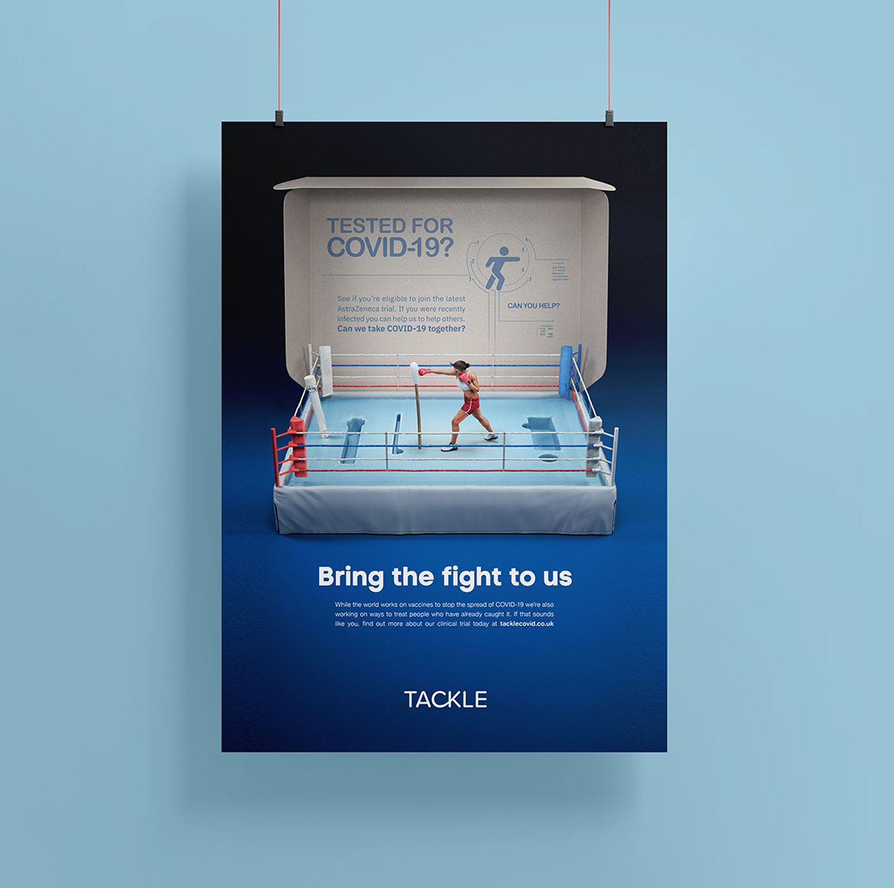 Image of the COVID key visual mocked up as a portrait poster with the text 'bring the fight to us'